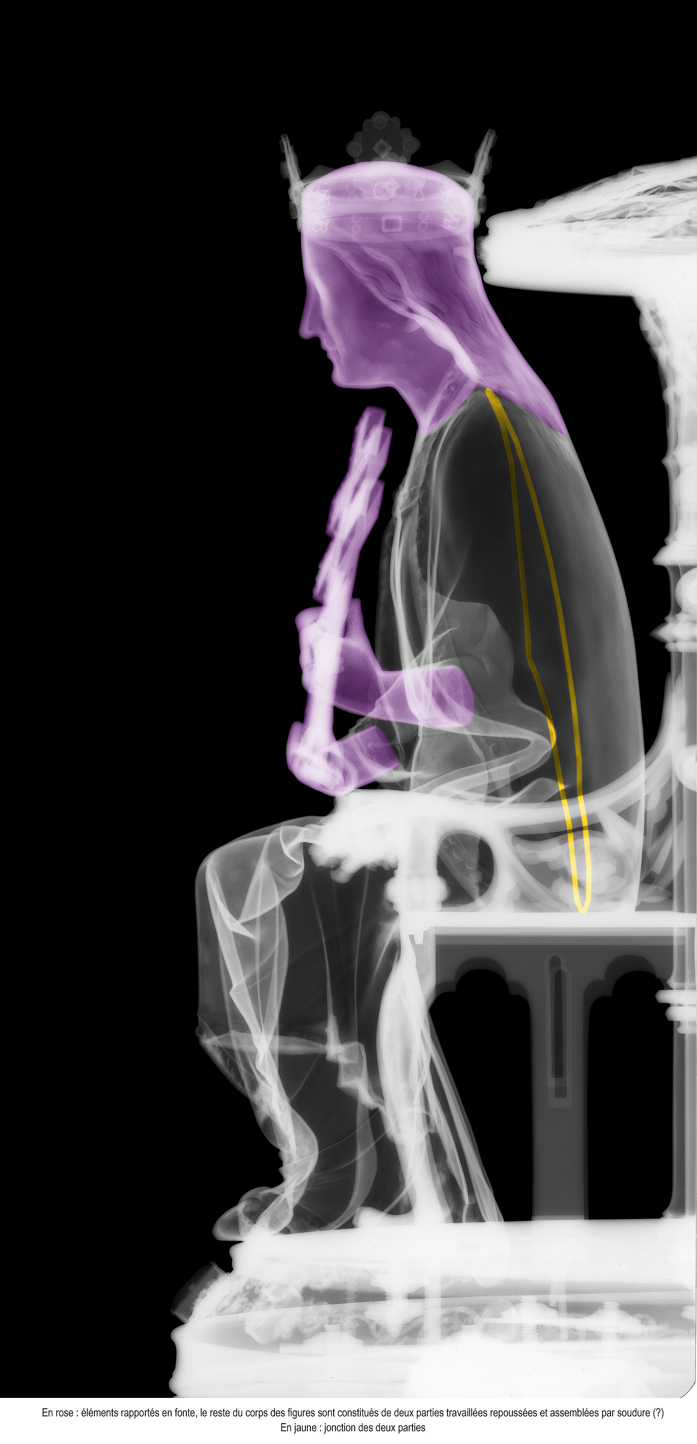 schéma d'une des statue du reliquaire par radiographie