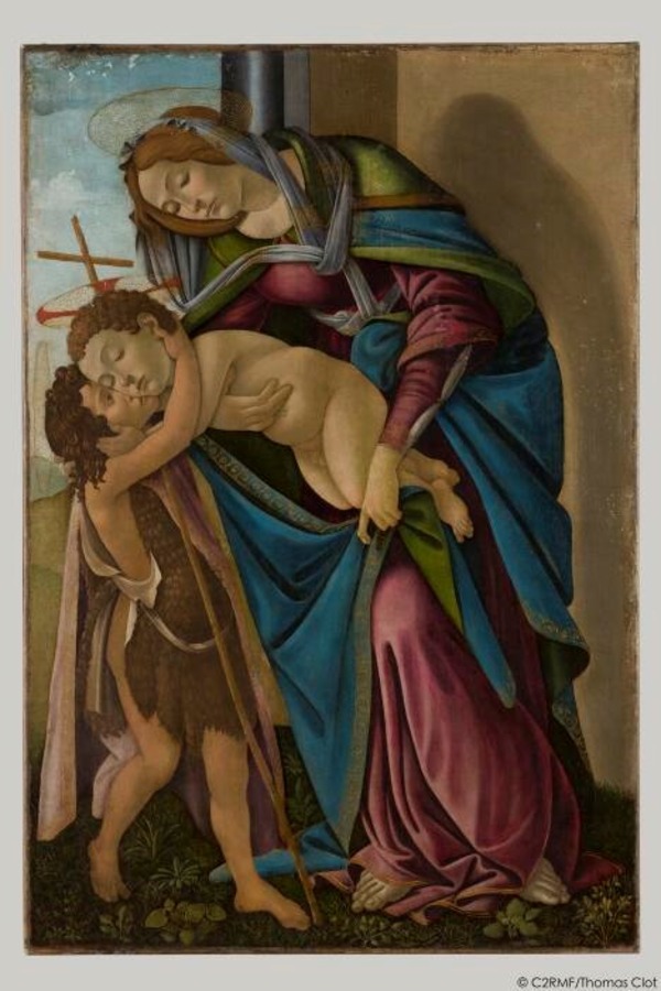 Figure 1: Vierge à l’Enfant et le jeune Saint Jean-Baptiste, Atelier de Botticelli, 1510, peinture sur toile, Champigny en Beauce. Tableau après restauration. ©C2RMF Philippe Salinson