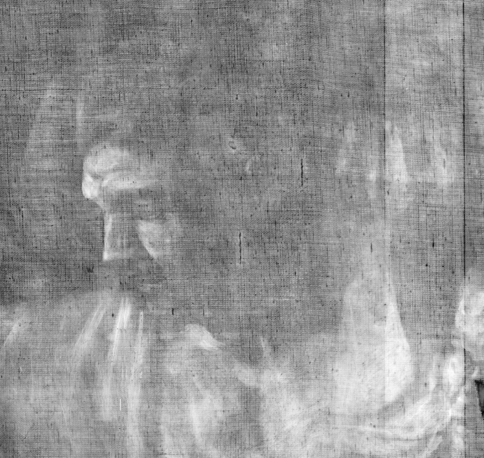 Tête du bourreau à l’arrière-plan en radiographie © C2RMF