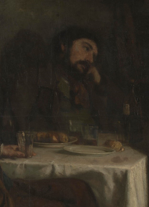 Figure 4 et 5 – Gustave Courbet, L’Après-dînée à Ornans, 1849, détails avant et après restauration – © C2RMF / Laurence Clivet et Thomas Clot