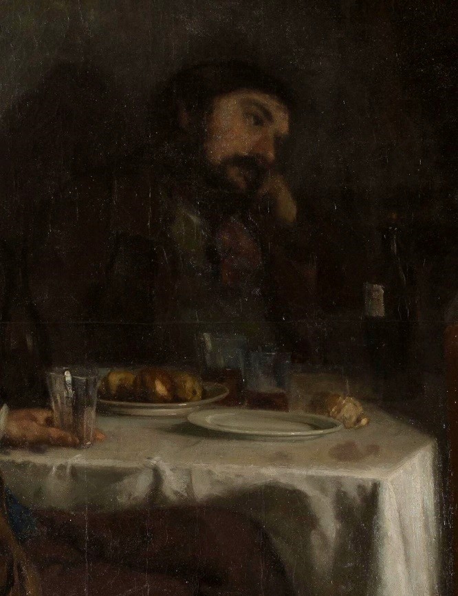 Figure 4 et 5 – Gustave Courbet, L’Après-dînée à Ornans, 1849, détails avant et après restauration – © C2RMF / Laurence Clivet et Thomas Clot