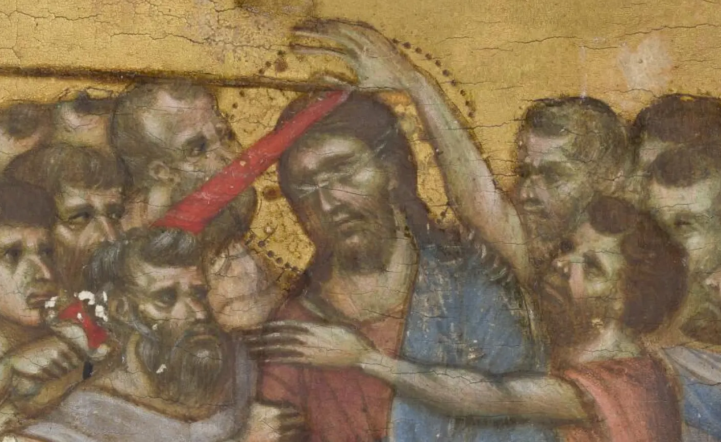 Image numérique en lumière réfléchie, couleurs, en cours d’intervention : visage du Christ, après nettoyage - Thomas Clot