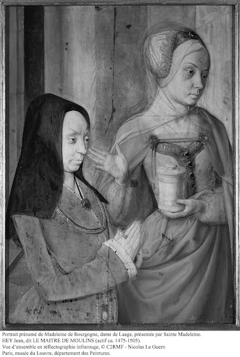 Portrait présumé de Madeleine de Bourgogne, dame de Laage, présentée par Sainte Madeleine, Jean Hey, vue d’ensemble en réflectographie infrarouge