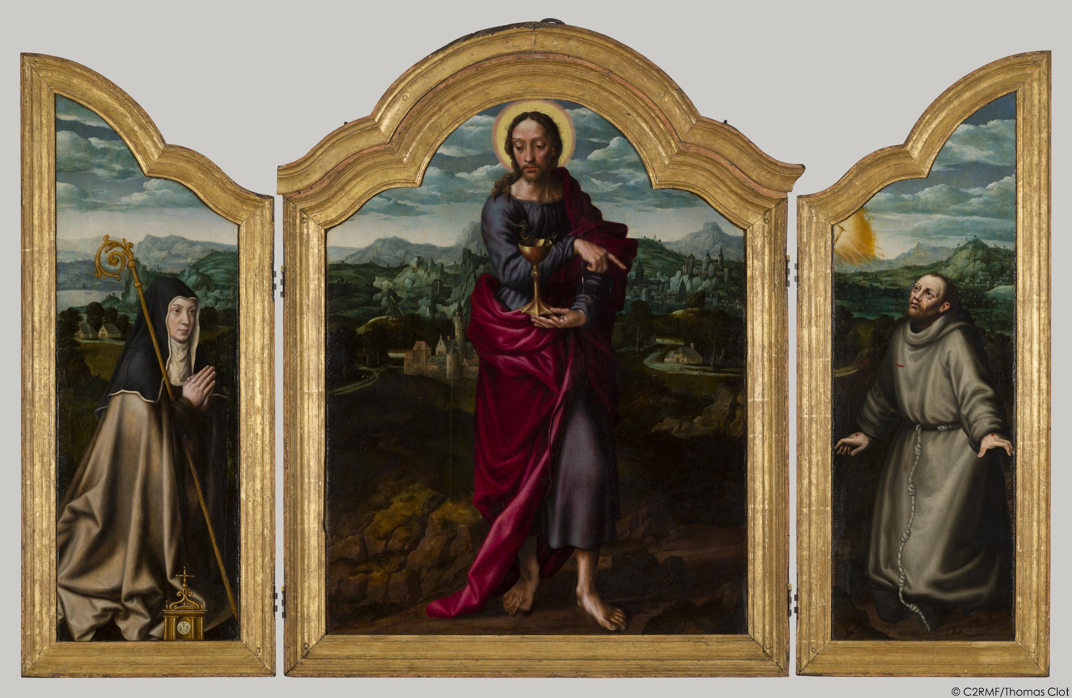 Sainte Claire, le Christ et saint François d'Assise, XVIème siècle, image numérique en lumière réfléchie C2RMF Thomas Clot