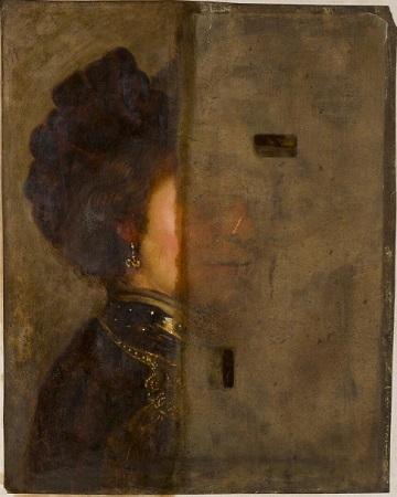 Anonyme, Portrait de Rembrandt (Montargis, musée Girodet), en cours d'intervention