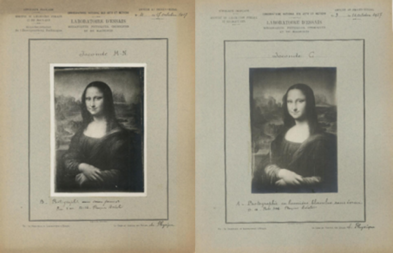 Mona Lisa (« Joconde M. N. ») et une copie (« Joconde C »)