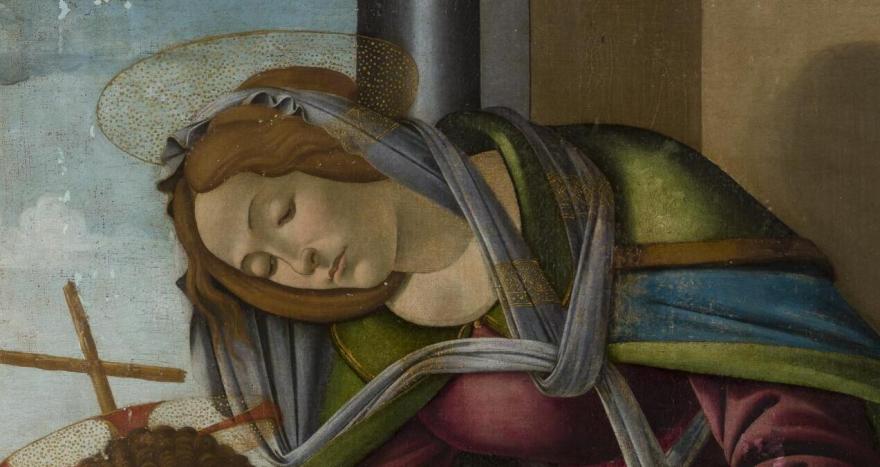 La Vierge à l'Enfant et saint Jean-Baptiste de Sandro Botticelli en cours d'intervention