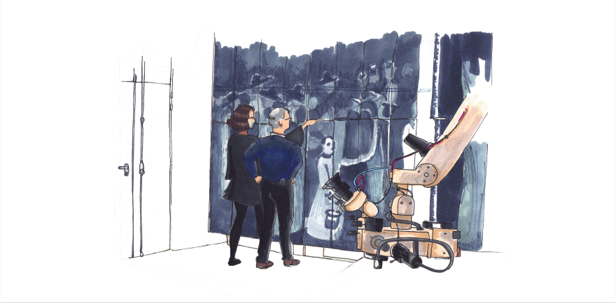 Illustration d'une radiographie en cours d'étude au C2RMF © C2RMF Vanessa Fournier