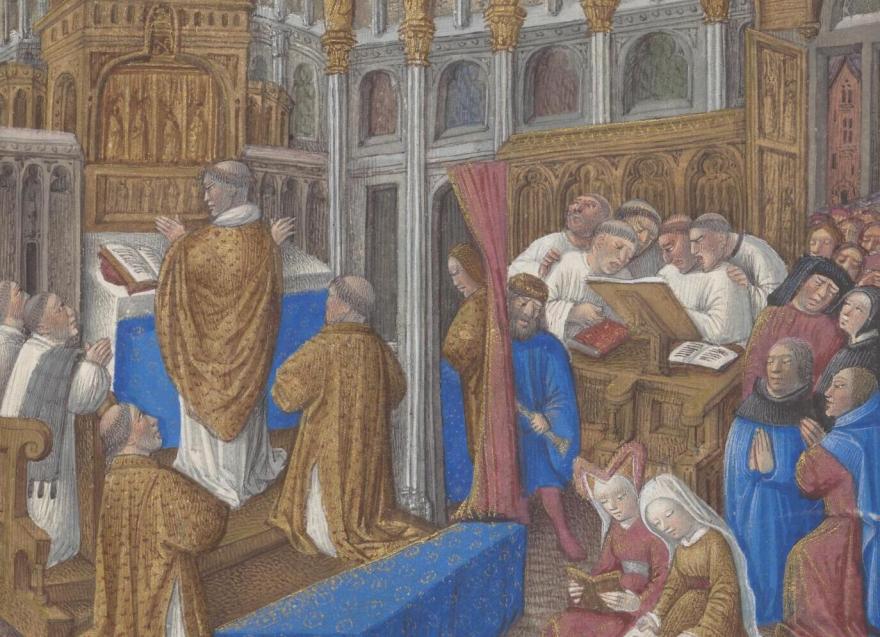 Très riches heures du duc de Berry, n°158 vu de face en lumière réfléchie, détail sur l'enluminure