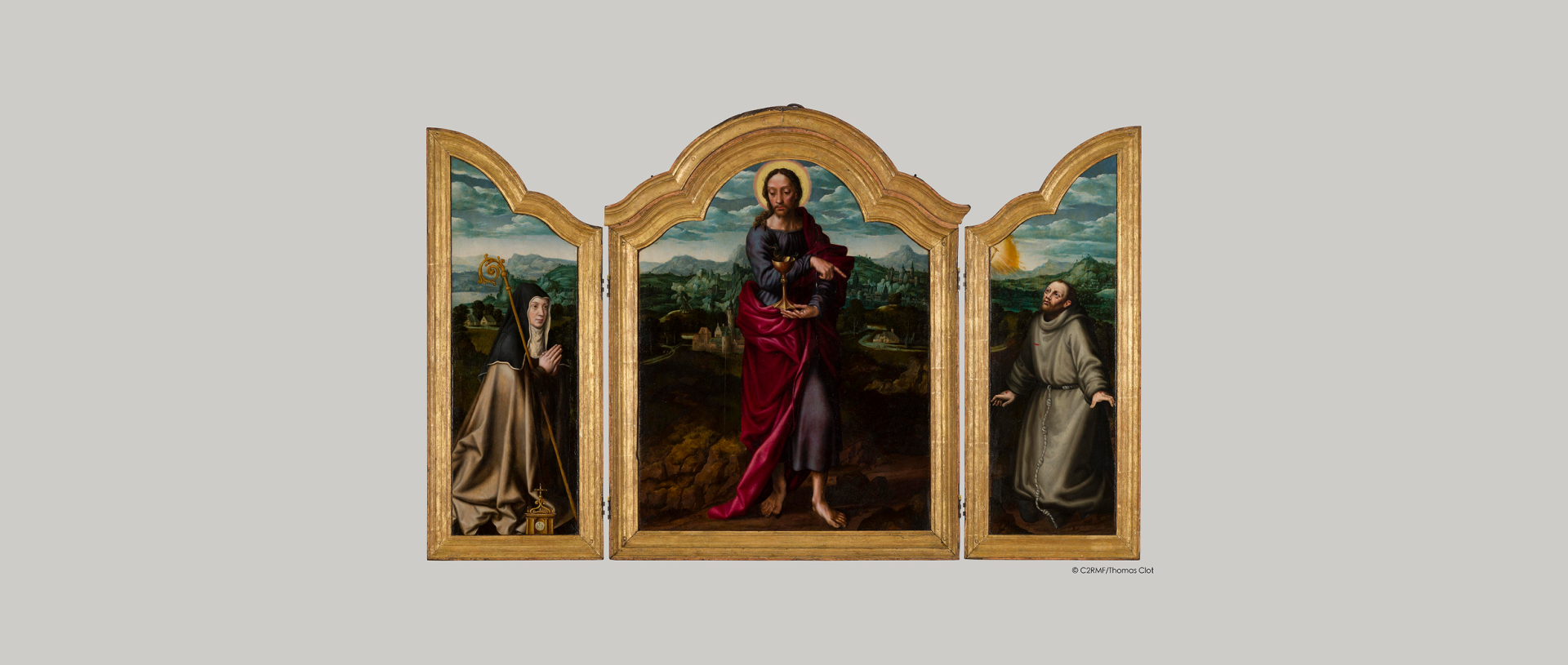 Sainte Claire, le Christ et saint François d'Assise, XVIème siècle, image numérique en lumière réfléchie © C2RMF Thomas Clot